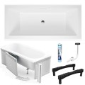 Badewanne Acrylwanne 180x80 cm Heaven SLIM Rechteck + Siphon: weiß / chrom / gold / schwarz (id: 1994)