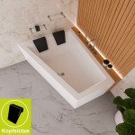 Badewanne Eckbadewanne 180 x 130 cm Sfera Maxi links für zwei Personen + schwarze Kopfkissen