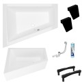 Badewanne Eckbadewanne 180 x 130 cm Sfera Maxi links für zwei Personen + schwarze Kopfkissen (id: 2036)