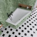 Badewanne Eckbadewanne 180 x 130 cm Sfera Maxi rechts für zwei Personen + schwarze Kopfkissen (id: 2038)