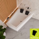 Badewanne Eckbadewanne 180 x 130 cm Sfera Maxi rechts für zwei Personen + schwarze Kopfkissen