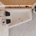Badewanne Eckbadewanne 180 x 130 cm Sfera Maxi links für zwei Personen + schwarze Kopfkissen + Bambusablage (id: 2039)