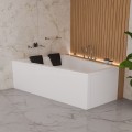 Badewanne Eckbadewanne 180 x 130 cm Sfera Maxi links für zwei Personen + schwarze Kopfkissen + Bambusablage (id: 2039)
