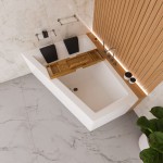 Badewanne Eckbadewanne 180 x 130 cm Sfera Maxi links für zwei Personen + schwarze Kopfkissen + Bambusablage