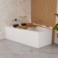 Badewanne Eckbadewanne 180 x 130 cm Sfera Maxi links für zwei Personen + schwarze Kopfkissen + Bambusablage (id: 2039)