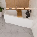 Badewanne Eckbadewanne 180 x 130 cm Sfera Maxi rechts für zwei Personen + schwarze Kopfkissen Bambusablage (id: 2040)