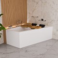 Badewanne Eckbadewanne 180 x 130 cm Sfera Maxi rechts für zwei Personen + schwarze Kopfkissen Bambusablage (id: 2040)