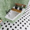 Badewanne Eckbadewanne 180 x 130 cm Sfera Maxi rechts für zwei Personen + schwarze Kopfkissen Bambusablage (id: 2040)