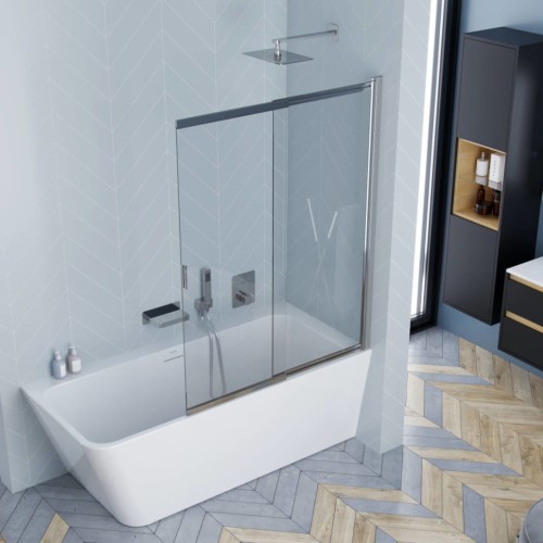 Badewannenabtrennung Glasabtrennung 110x140 cm Schiebetür Duschabtrennung Liner Chrom (id: 2065)