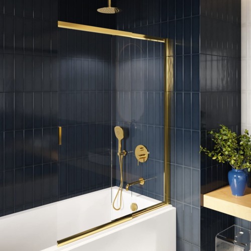 Badewannenabtrennung Glasabtrennung 110x140 cm Schiebetür Duschabtrennung Liner Gold (id: 2067)