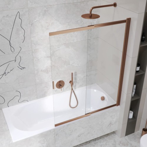 Badewannenabtrennung Glasabtrennung 110x140 cm Schiebetür Duschabtrennung Liner Kupfer gebürstet (id: 2071)