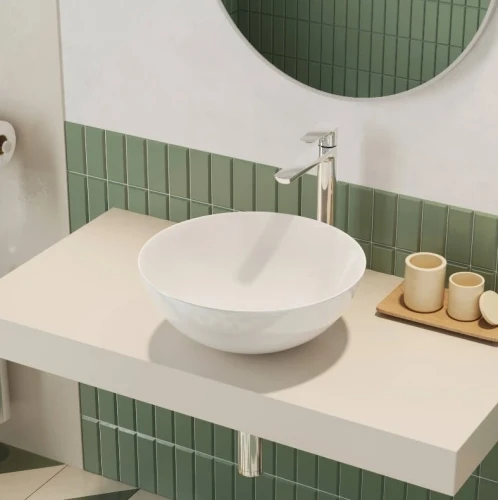 Waschbecken rund 40 cm weiß matt LUQA Waschtisch white Aufsatzwaschbecken
