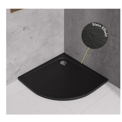 Duschwanne Dusche 90x90 Duschtasse Brausewanne Viertelkreis flach schwarz Stein Effekt (id: 2084)