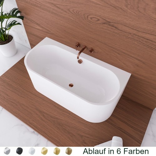 Vorwandbadewanne 160x75 cm halb freistehende Badewanne Vigoo Wandbadewanne optionale Farbe des Siphons (id: 2058)