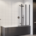 Badewannenabtrennung Duschabtrennung 3-teilig 140 x 120 cm Klarglas schwarz Prime 3 (id: 2124)