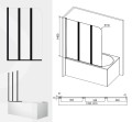 Badewannenabtrennung Duschabtrennung 3-teilig 140 x 120 cm Klarglas schwarz Prime 3 (id: 2124)