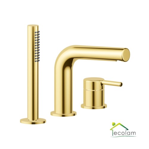 3 Loch Wannenarmatur PI Gold glänzend Wannenrandarmatur Badewannenarmatur Badewanne Mischbatterie Handbrause Messing