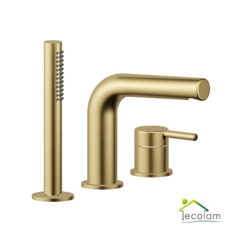 3 Loch Wannenarmatur PI Gold gebürstet Wannenrandarmatur Badewannenarmatur Badewanne Mischbatterie Handbrause Messing