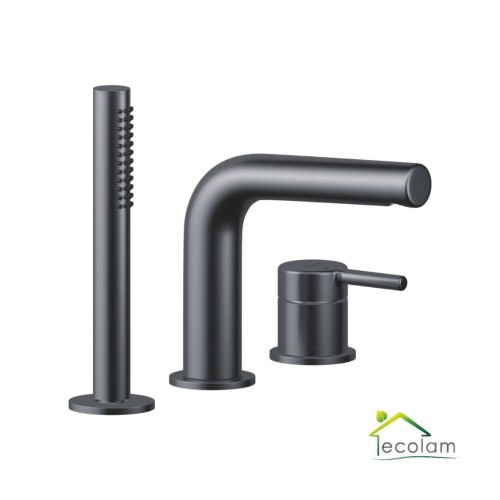 3 Loch Wannenarmatur PI Graphit gebürstet Wannenrandarmatur Badewannenarmatur Badewanne Mischbatterie Handbrause Messing