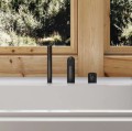 3 Loch Wannenarmatur PI Schwarz matt Wannenrandarmatur Badewannenarmatur Mischbatterie Handbrause Messing black