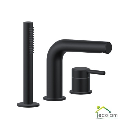 3 Loch Wannenarmatur PI Schwarz matt Wannenrandarmatur Badewannenarmatur Mischbatterie Handbrause Messing black