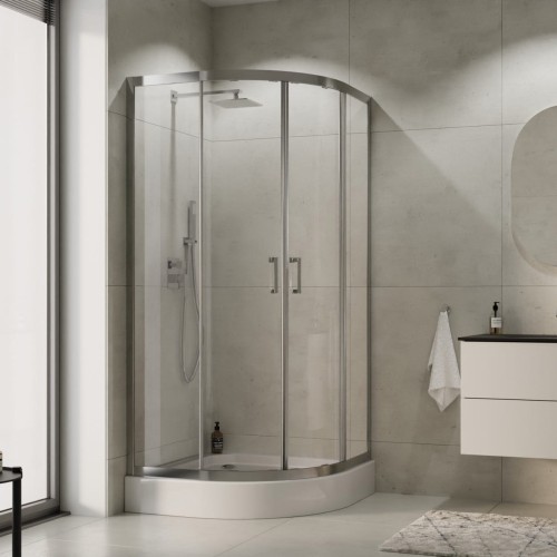 Duschkabine Dusche 80x80 cm R55 185 cm Viertelkreis transparentes Glas Modern (id: 175)