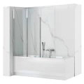 Badewannenabtrennung 3-teilig H 140 cm Faltwand Duschabtrennung Glas Rea Agat (id: 179)