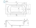 Badewanne Rechteck 130x70 cm Aria Plus + Handgriffe (id: 573)