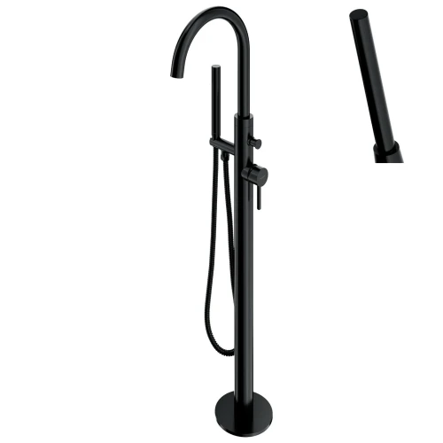 freistehende Standarmatur für Badewanne Wannenarmatur stehend Handbrause schwarz (id: 2170)