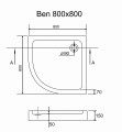 Duschwanne Duschtasse Brausewanne BEN 80x80 / 90x90 cm Viertelkreis + Siphon verschiedene Farben: silbern weiß schwarz golden (id: 2137)