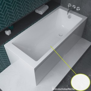 Badewanne Acrylwanne Tami Antirutsch 180x80 cm Rechteck + Antirutschoberfläche