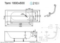 Badewanne Acrylwanne Rechteck Tami Antirutsch 180x80 cm + Antirutschoberfläche (id: 2188)