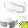 Badewanne Wela 160x100 cm rechts Kopfkissen Sole Eckbadewanne + Ablaufgarnitur Viega (id: 2202)Styroporverkleidung