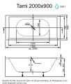 große Badewanne Tami 200x90 cm Kissen Sole Acrylwanne Rechteck (id: 2204)
