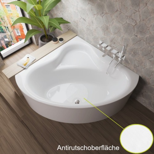 Badewanne Bala 130 x 130 cm Antirutsch Eckwanne Acrylwanne + Siphon Viega (id: 2208)