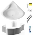 Badewanne Bala 130 x 130 cm Antirutsch Eckwanne Acrylwanne + Siphon Viega (id: 2208) Wannenträger