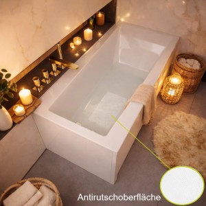 Badewanne Linda 170x75 cm Antirutsch Acrylwanne Rechteck + Siphon Viega 