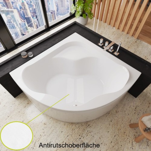 Badewanne Selma 150x150 cm Antirutsch Eckwanne Acrylwanne + Siphon Viega ) (id: 2213)