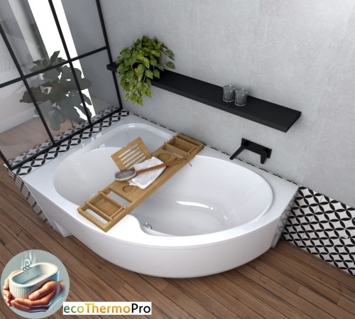 Badewanne Eckwanne Wela 160x100 cm links Ablage Bambus Thermobadewanne Isolierung Acrylwanne + Siphon Viega (id: 2219)