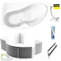 Badewanne Eckwanne Wela 160x100 cm links Ablage Bambus Thermobadewanne Isolierung Acrylwanne + Siphon Viega (id: 2219)Variante: Wannenträger