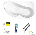 Badewanne Eckwanne Wela 150x100 cm rechts Ablage Bambus Thermobadewanne Isolierung Acrylwanne + Siphon Viega (id: 2220) Variante: ohne Verkleidung