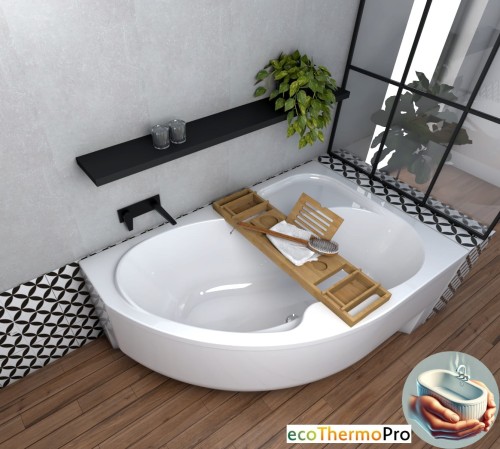 Badewanne Eckwanne Wela 170x100 cm rechts Ablage Bambus Thermobadewanne Isolierung Acrylwanne + Siphon Viega (id: 2222)