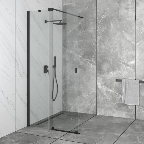 WALK IN Duschwand Duschabtrennung 90-140 cm Vayo Duschkabine Glas Dusche Schiebetür Schwarz Black (id: 2225)