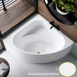 Badewanne Eckwanne Dina 140 x 140 cm Antirusch Acrylwanne + Siphon Viega