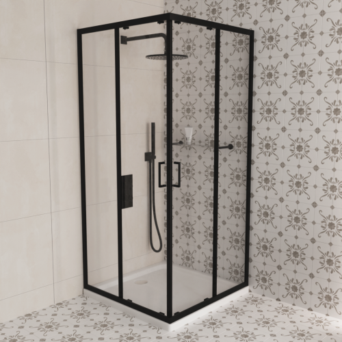 Duschkabine Azul 80x80 x185 cm Viereck Duschabtrennung Glas Wand Easy Clean schwarz (id: 2227)