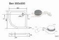 SET Duschkabine 90x90 cm Azul + Duschwanne Brausewanne Ben Viertelkreis Dusche (id: 2232)