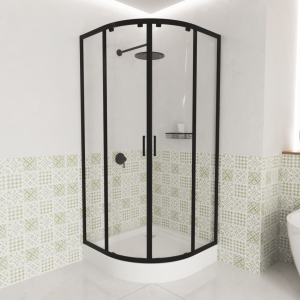 Duschkabine Azul 90x90x185 cm Easy Clean Klarglas Viertelkreis R55 schwarz Duschabtrennung 