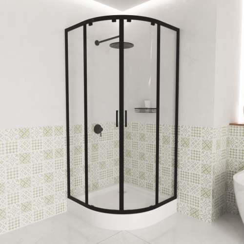 SET Duschkabine 80x80 cm Azul schwarz + Duschwanne Brausewanne Ben Viertelkreis Dusche (id: 2244)