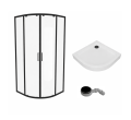 SET Duschkabine 80x80 cm Azul schwarz + Duschwanne Brausewanne Ben Viertelkreis Dusche (id: 2244)