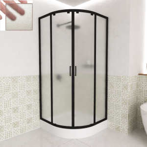 Duschkabine Azul 80x80 x185 cm Viertelkreis Glas strukturiert Duschabtrennung schwarz